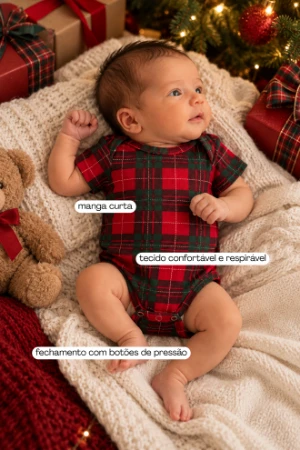 BODY BEBÊ NATAL EM FAMÍLIA XADREZ VERMELHO - Imagem 2