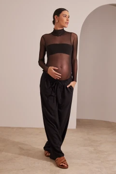 KIT BODY TULE MANGA LONGA E CALÇA RETA CÓS REGULÁVEL GESTANTE