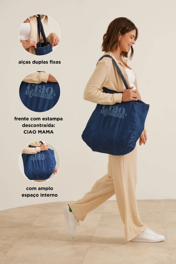BOLSA TOTE CIAO MAMMA AZUL ESCURO - Imagem 2