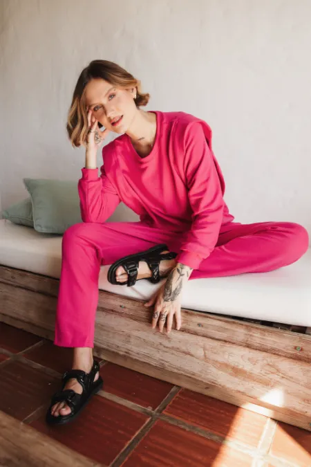 CALÇA GESTANTE MOLETOM COMFY SLIM  PINK