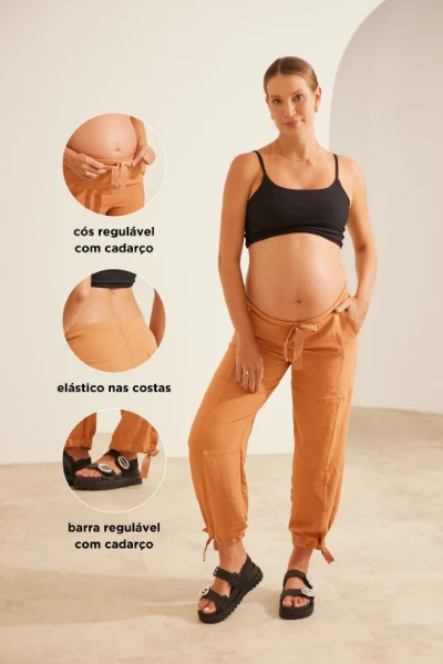 CALÇA GESTANTE DUPLA REGULAGEM MARROM CLARO - Imagem 2