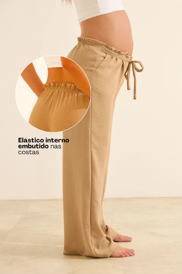 CALÇA GESTANTE E PÓS-PARTO RETA CÓS REGULÁVEL CAQUI - Imagem 2