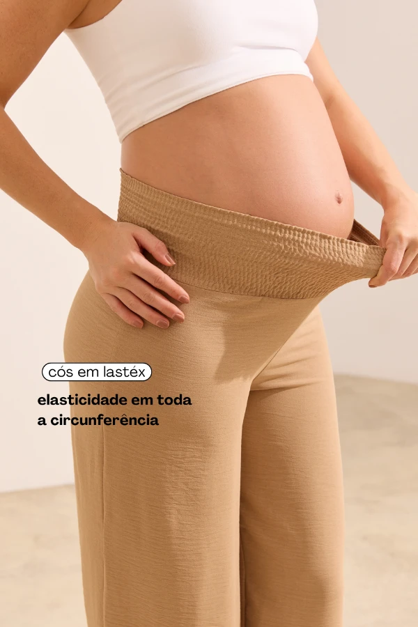 CALÇA GESTANTE E PÓS-PARTO SOLTINHA LASTEX CAQUI - Imagem 2
