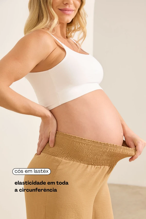 CALÇA GESTANTE E PÓS-PARTO SOLTINHA LASTEX CAQUI