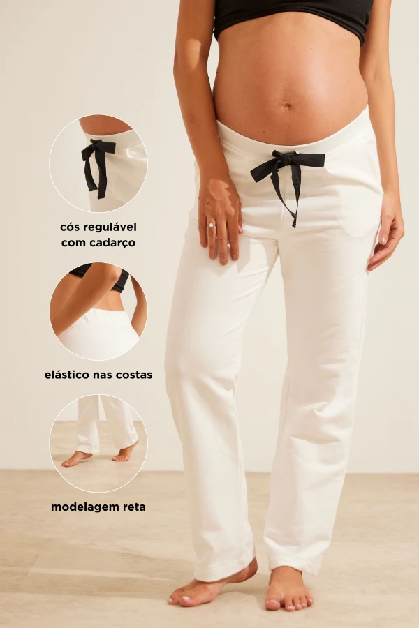 CALÇA GESTANTE MOLETOM COMFY RETA  OFF WHITE - Imagem 2
