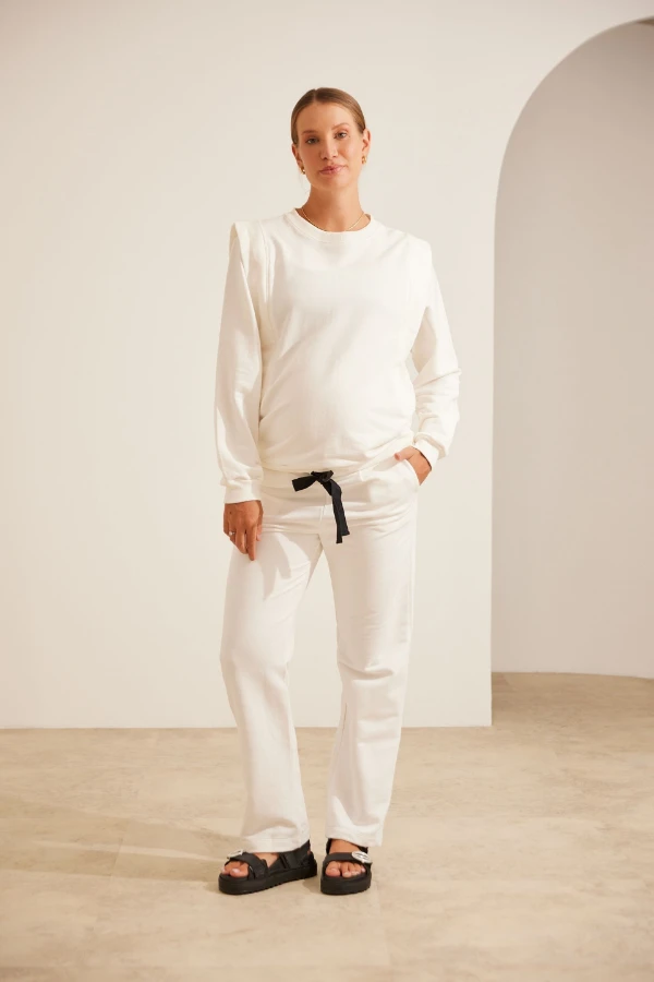 CALÇA GESTANTE MOLETOM COMFY RETA  OFF WHITE - Imagem 1
