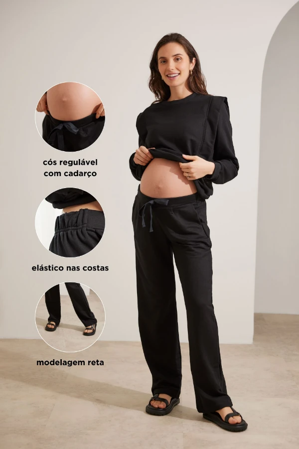 CALÇA GESTANTE MOLETOM COMFY RETA  PRETO - Imagem 2