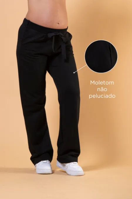 CALÇA GESTANTE MOLETOM COMFY RETA  PRETO