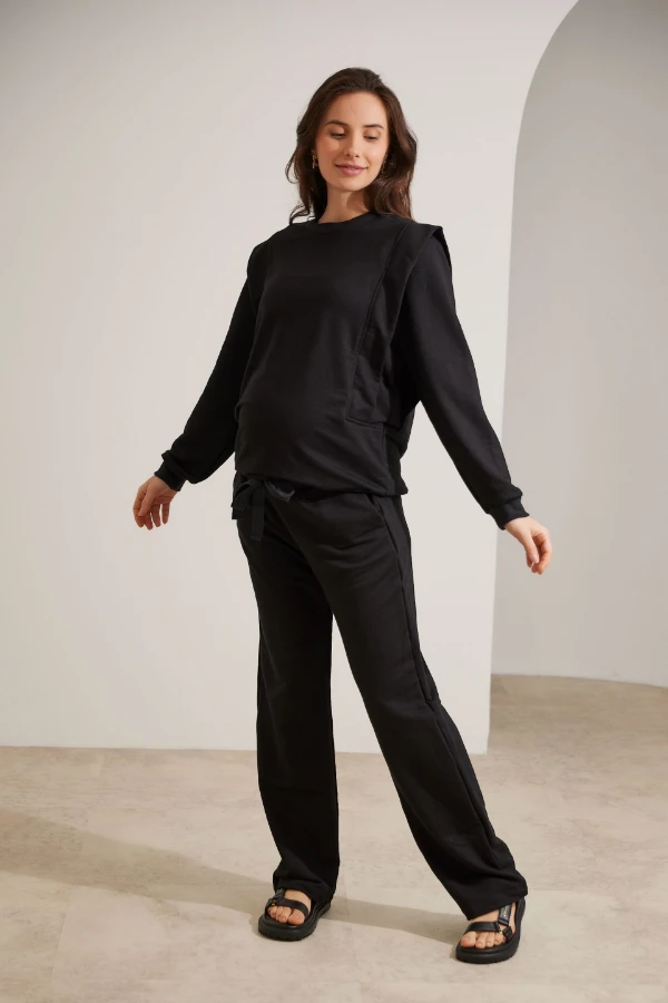 CALÇA GESTANTE MOLETOM COMFY RETA  PRETO - Imagem 1