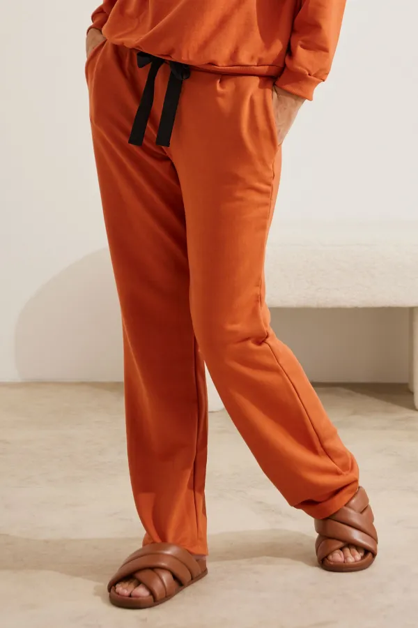 CALÇA GESTANTE MOLETOM COMFY RETA  TERRACOTA - Imagem 1