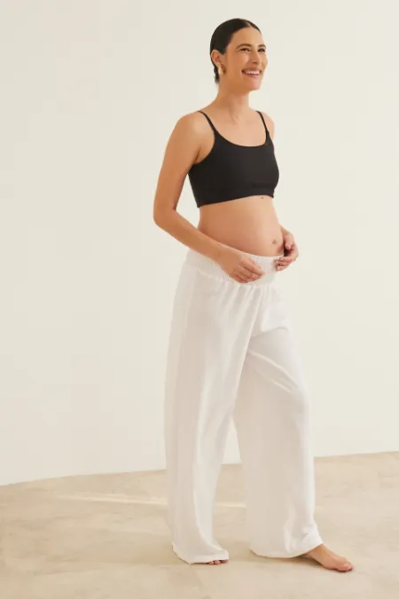 CALÇA GESTANTE E PÓS-PARTO SOLTINHA COM LASTEX OFF WHITE