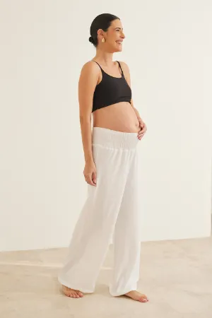 CALÇA GESTANTE E PÓS-PARTO SOLTINHA LASTEX OFF WHITE