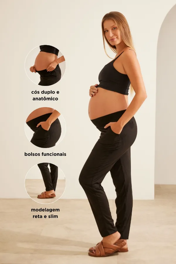 CALÇA GESTANTE SLIM SUEDE ULTRA LIGHT PRETO - Imagem 2
