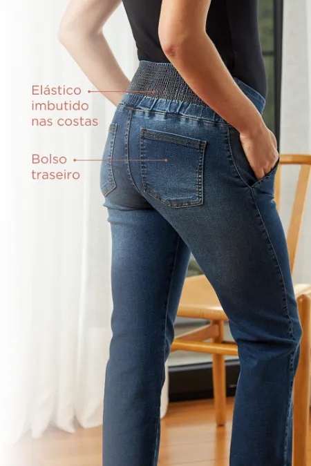 CALÇA JEANS GESTANTE E PÓS-PARTO RETA AZUL ESCURO