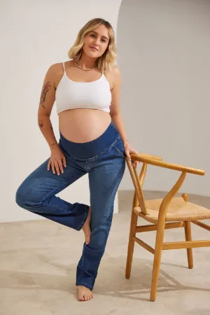CALÇA JEANS GESTANTE E PÓS-PARTO RETA AZUL ESCURO - Imagem 1