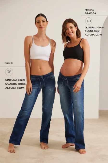 CALÇA JEANS RETA COM CÓS AJUSTÁVEL GESTANTE E PÓS-PARTO AZUL ESCURO