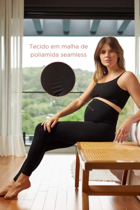 LEGGING GESTANTE SEM COSTURA SEGUNDA PELE PRETO