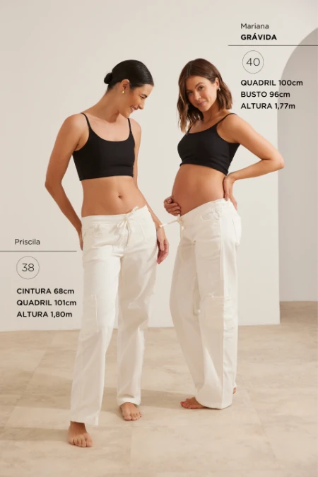 CALÇA SARJA RETA COM ELÁSTICO REGULÁVEL GESTANTE E PÓS-PARTO OFF WHITE