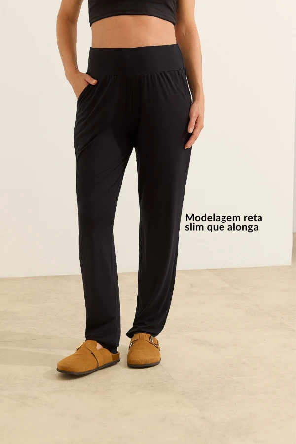 CALÇA SLIM GESTANTE E PÓS-PARTO MALHA ULTRA LIGHT PRETO - Imagem 2