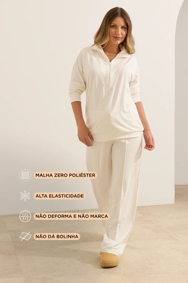 CALÇA ULTRACONFORTO® RETA COM FRISO OFF WHITE - Imagem 2