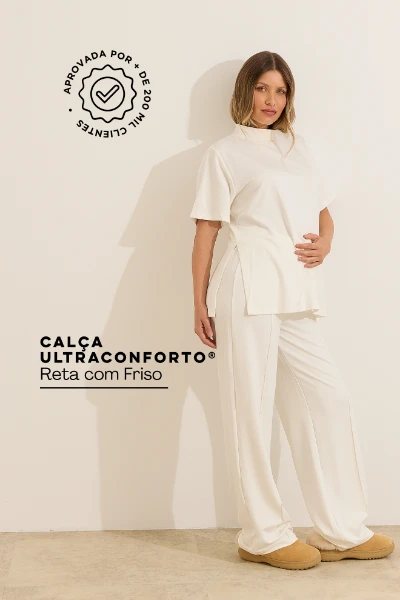 CALÇA ULTRACONFORTO® RETA COM FRISO OFF WHITE - Imagem 1