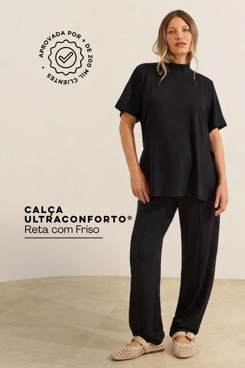 Calça Ultraconforto Reta com Friso preta para gestante da Agora Sou Mãe