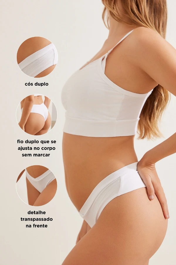 CALCINHA DE ALGODÃO COM TRANSPASSE GESTANTE BRANCO - Imagem 2