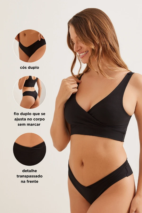 CALCINHA DE ALGODÃO COM TRANSPASSE GESTANTE PRETO - Imagem 2
