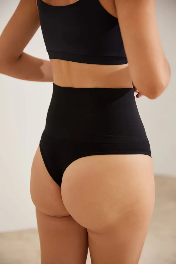 CALCINHA FIO DENTAL DE COMPRESSÃO PÓS-PARTO SEM COSTURA PRETO - Imagem 1