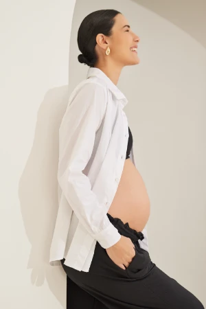 CAMISA GESTANTE E AMAMENTAÇÃO TRICOLINE DE ALGODÃO BRANCO - Imagem 2