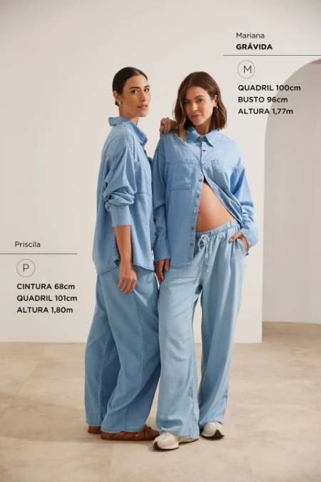 CAMISA JEANS LEVE COM BOLSO GESTANTE E AMAMENTAÇÃO AZUL CLARO