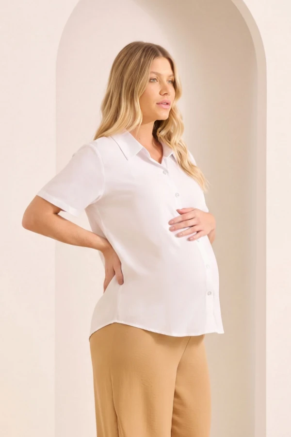 CAMISA MANGA CURTA LEVE GESTANTE E AMAMENTAÇÃO BRANCO