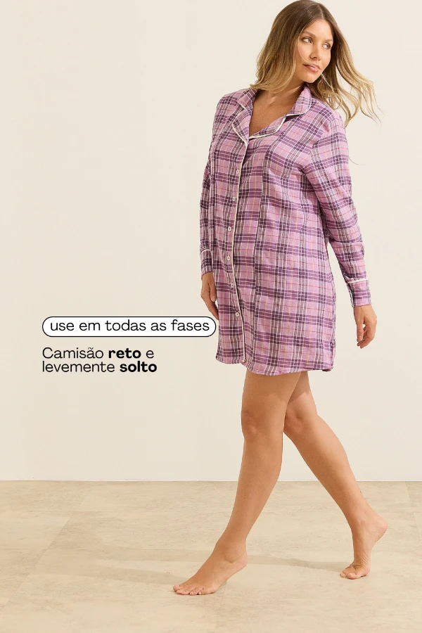 CAMISÃO DE ALGODÃO GESTANTE E AMAMENTAÇÃO XADREZ - Imagem 2