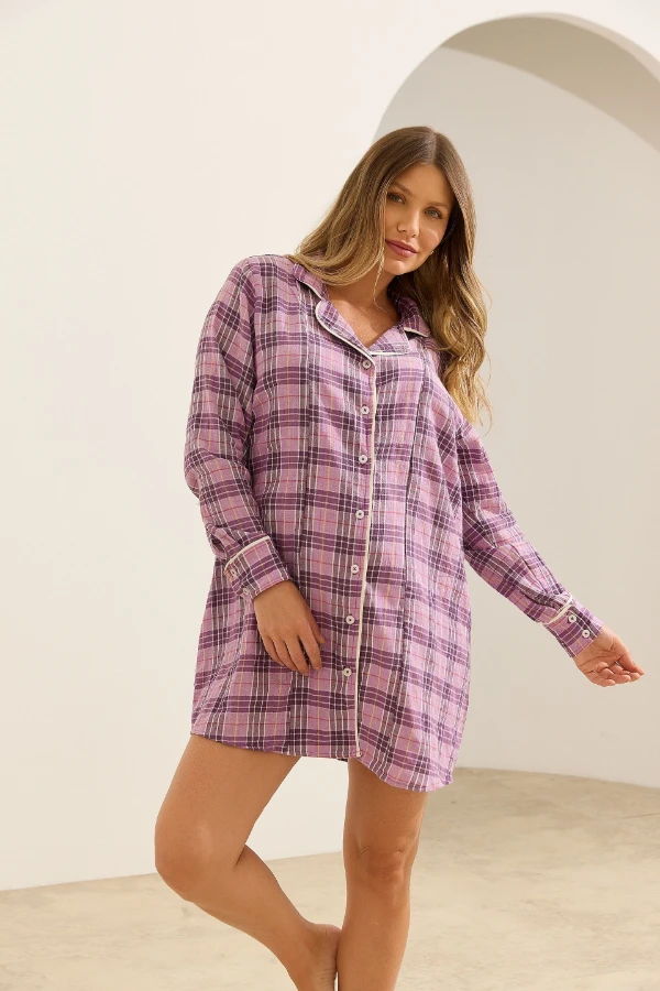 CAMISÃO DE ALGODÃO GESTANTE E AMAMENTAÇÃO XADREZ - Imagem 1