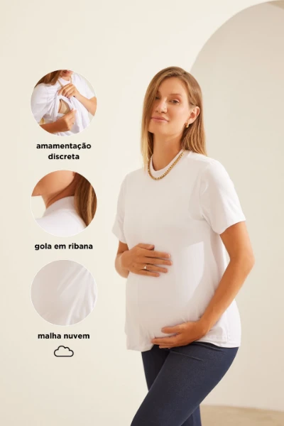 CAMISETA COM DETALHE OCULTO DE AMAMENTAÇÃO BRANCO - Imagem 2