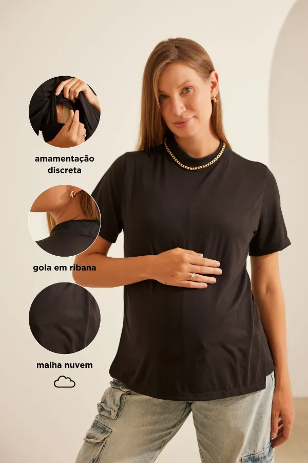 CAMISETA COM DETALHE OCULTO DE AMAMENTAÇÃO PRETO - Imagem 2