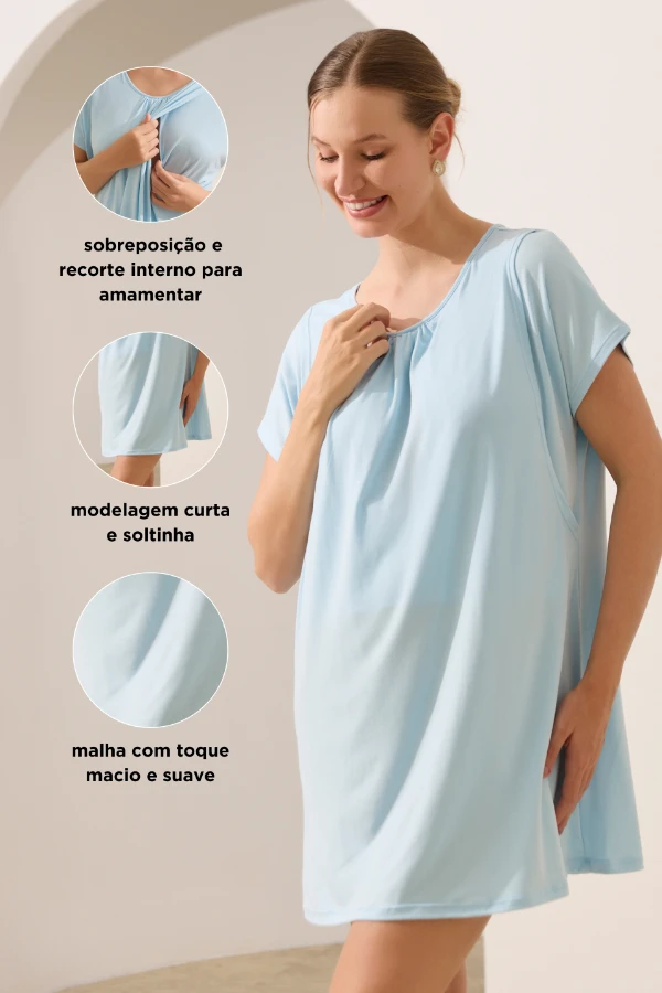 CAMISOLA AMAMENTAÇÃO CURTINHA MALHA NUVEM AZUL CLARO - Imagem 2
