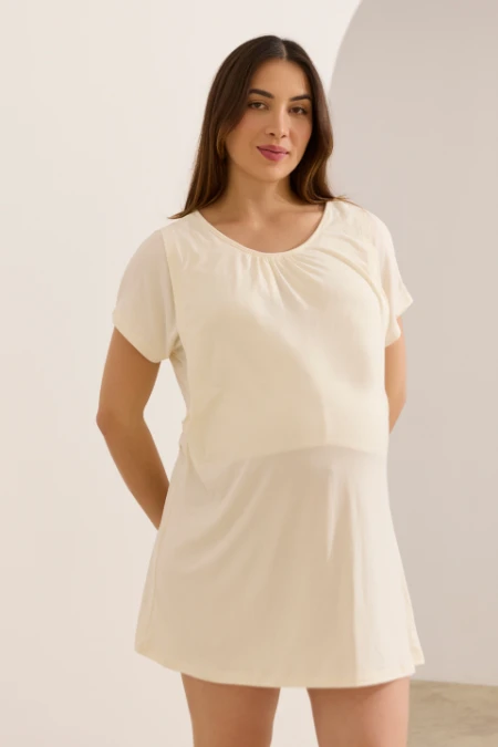 CAMISOLA AMAMENTAÇÃO CURTINHA MALHA NUVEM OFF WHITE