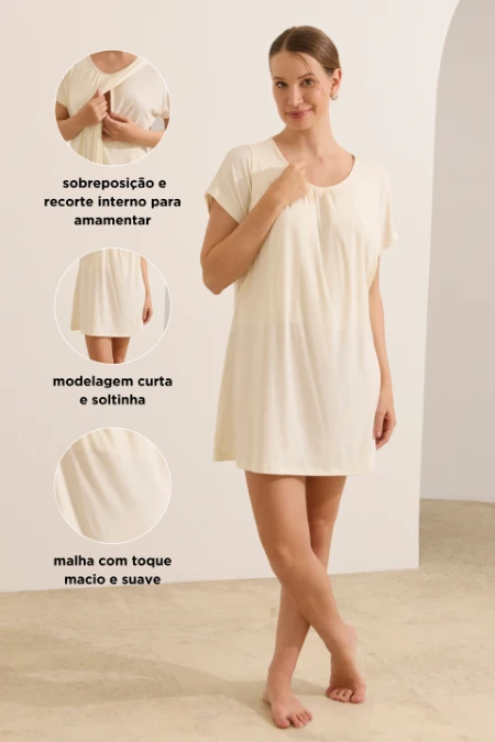 CAMISOLA AMAMENTAÇÃO CURTINHA MALHA NUVEM OFF WHITE