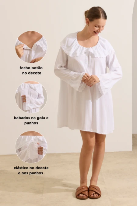 CAMISOLA COM BABADOS DE VISCOSE GESTANTE E AMAMENTAÇÃO BRANCO