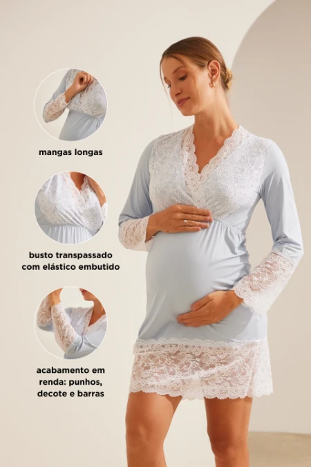 CAMISOLA GELADINHA POLIAMIDA GESTANTE E AMAMENTAÇÃO MANGA LONGA AZUL CLARO