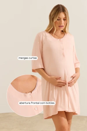 CAMISOLA GESTANTE E AMAMENTAÇÃO MANGA CURTA COM RENDA ROSA CLARO - Imagem 2