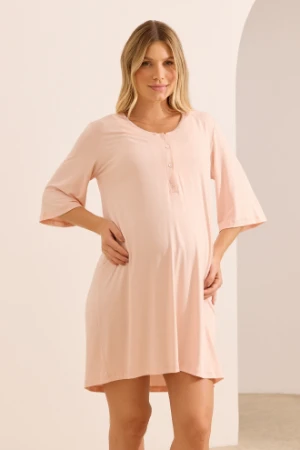 CAMISOLA GESTANTE E AMAMENTAÇÃO MANGA CURTA COM RENDA ROSA CLARO - Imagem 1