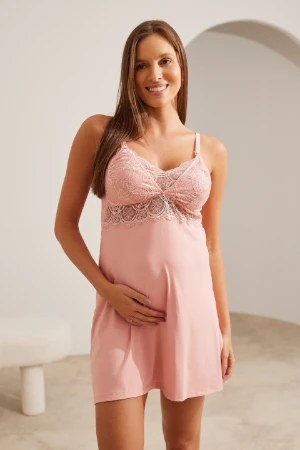 CAMISOLA MATERNIDADE FECHO CLICK POLIAMIDA COM RENDA ROSE - Imagem 2