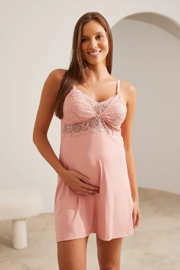 CAMISOLA MATERNIDADE FECHO CLICK POLIAMIDA COM RENDA ROSE - Imagem 2