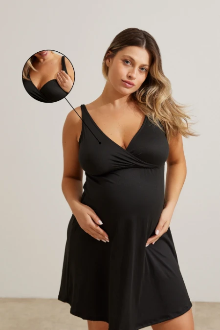 CAMISOLA MALHA NUVEM GESTANTE E AMAMENTAÇÃO PRETO