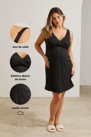CAMISOLA MALHA NUVEM GESTANTE E AMAMENTAÇÃO PRETO - Imagem 2