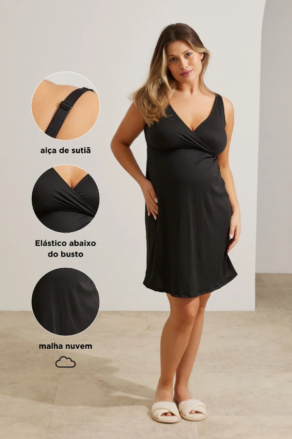 CAMISOLA MALHA NUVEM GESTANTE E AMAMENTAÇÃO PRETO - Imagem 2