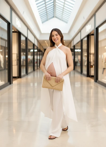 CONJUNTO 3 PEÇAS CALÇA, TÚNICA E TOP BRANCO