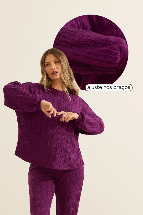 CONJUNTO BLUSA E CALÇA TRICÔ CABERNET - Imagem 2
